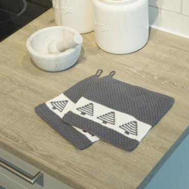 Grydelapper grå juletræ - Viking Design 1715-19A kit -  20cm x 20cm - Viking Bjørk