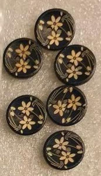 Træknap, brun med blomster, 30 mm