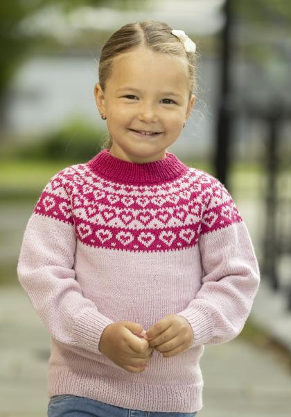"Hjerte" Genser- Viking Design 2424-2A Kit - 1 - 8år - Viking Baby merino