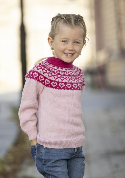 "Hjerte" Genser- Viking Design 2424-2A Kit - 1 - 8år - Viking Baby merino