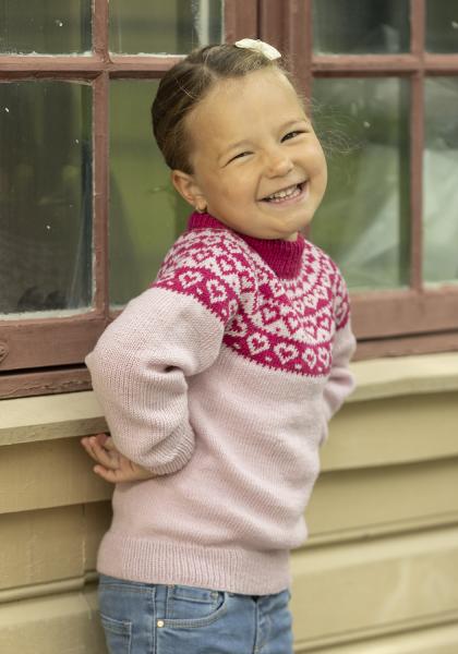 "Hjerte" Genser- Viking Design 2424-2A Kit - 1 - 8år - Viking Baby merino