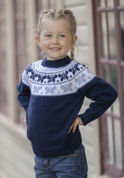 "Butterfly - sommerfugle" Genser- Viking Design 2424-1B Kit - 1 - 8år - Viking Baby merino