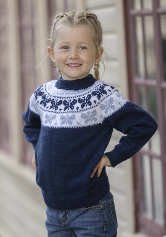 "Butterfly - sommerfugle" Tröja- Viking Design 2424-1B Kit - 1 - 8år - Viking Baby merino