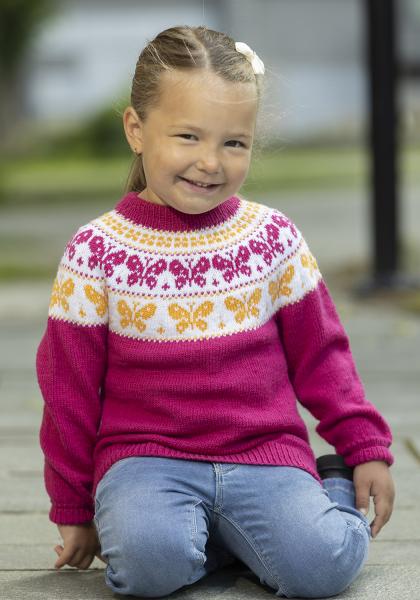 "Butterfly - sommerfugle" Genser- Viking Design 2424-1A Kit - 1 - 8år - Viking Baby merino