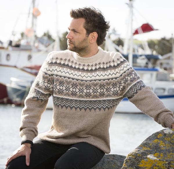 "Fryd" Genser, "Modell Raya" til herrer - Viking Design 1709-2 Kit - XS-XXL - Viking Alpaca Storm