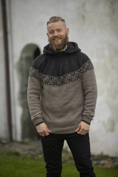 "Hod" Genser med hætte - Viking Design 2127-9B Kit - XS-XXXL - Viking Eco Highland Wool