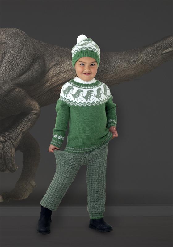 "Dino" Tröja, byxor och mössa - Viking Design 2131-6A Kit - 2-12 År - Viking Alpaca Storm